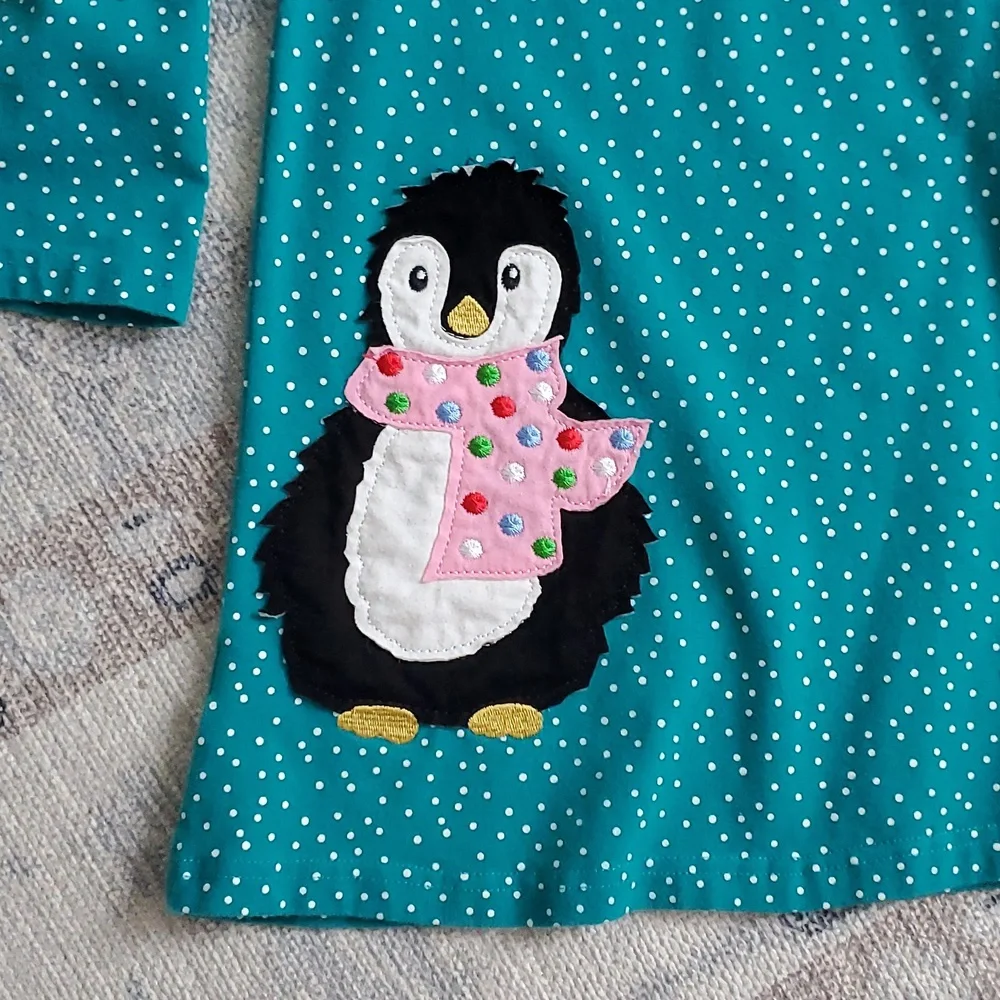 Boutique Girls Penguin Applique Winter Dress Sz3-4y